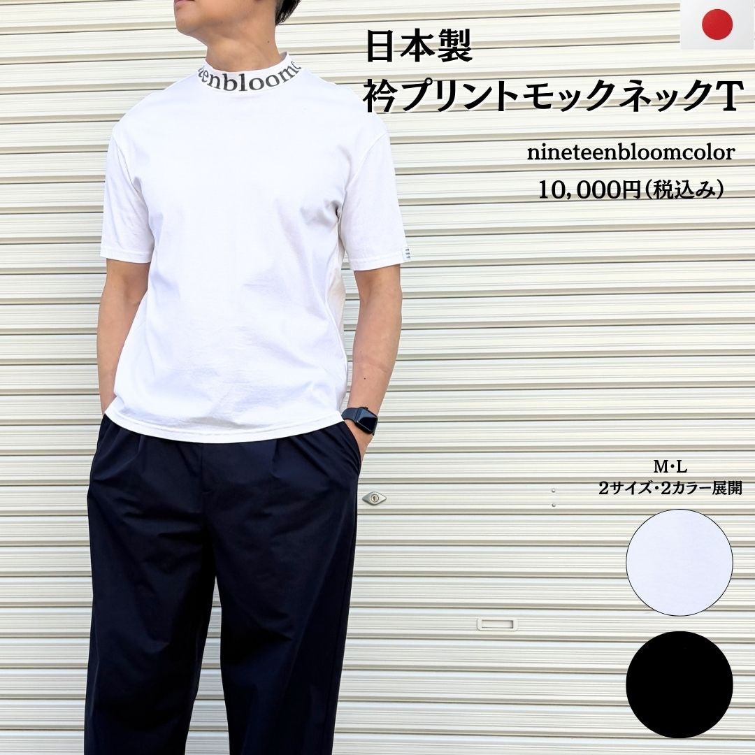 衿プリントモックネックT　№72801　日本製
