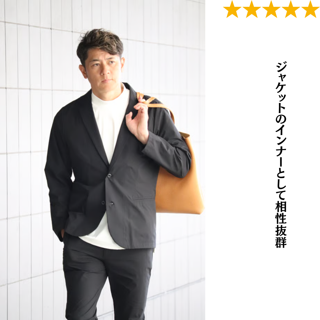 撥水・ストレッチ・頑丈　多機能なモックネックTシャツ　№97021　日本製