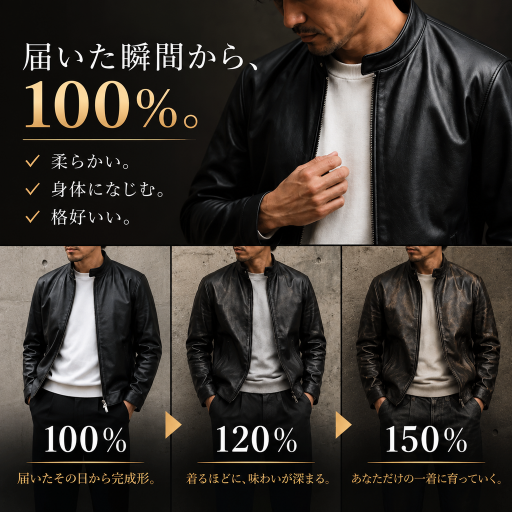 SHEEP RETRO 本革シープレザー シングルライダースジャケット