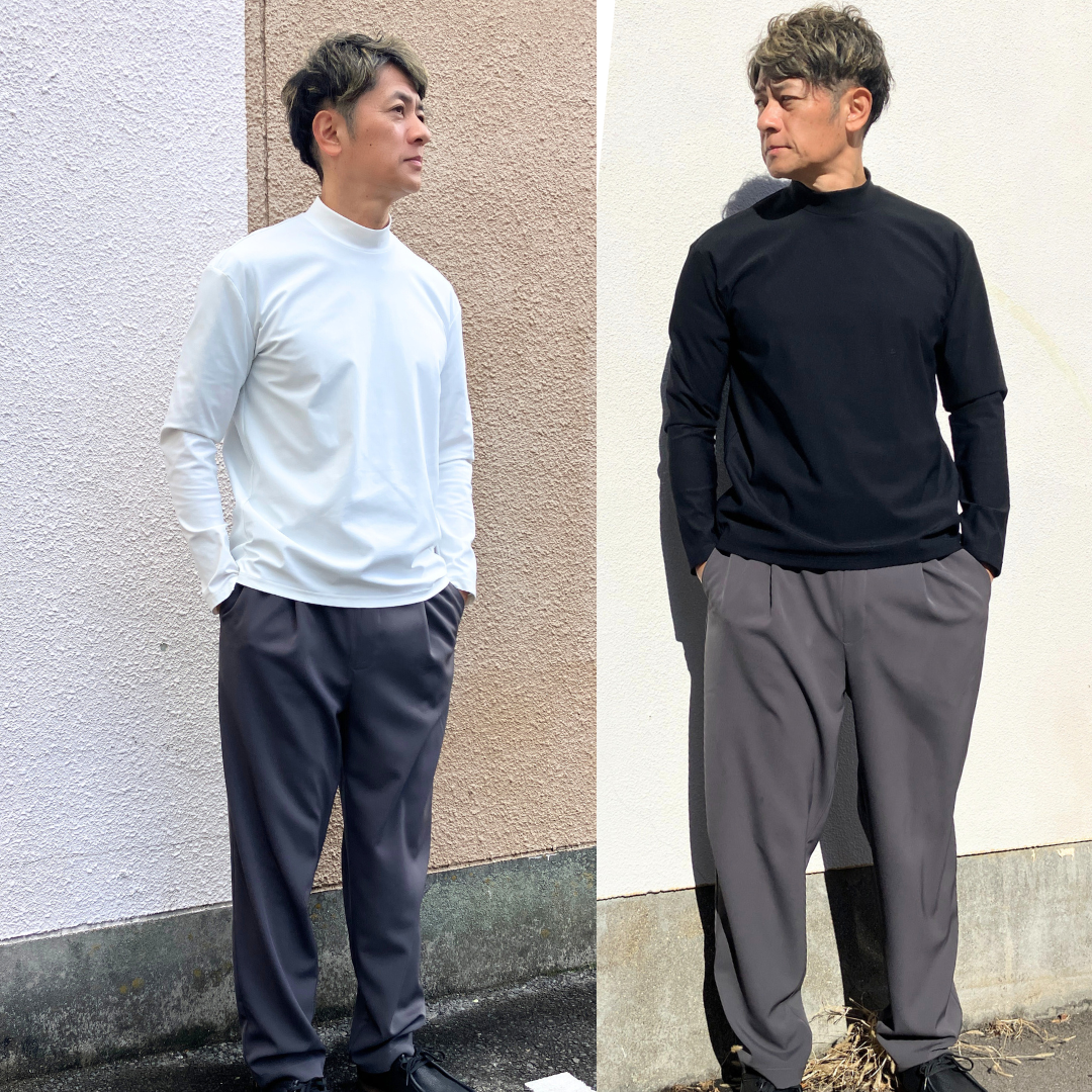 ビジネス・スポーツ様々なシーンで使える万能モックネック長袖Tシャツ　№74801