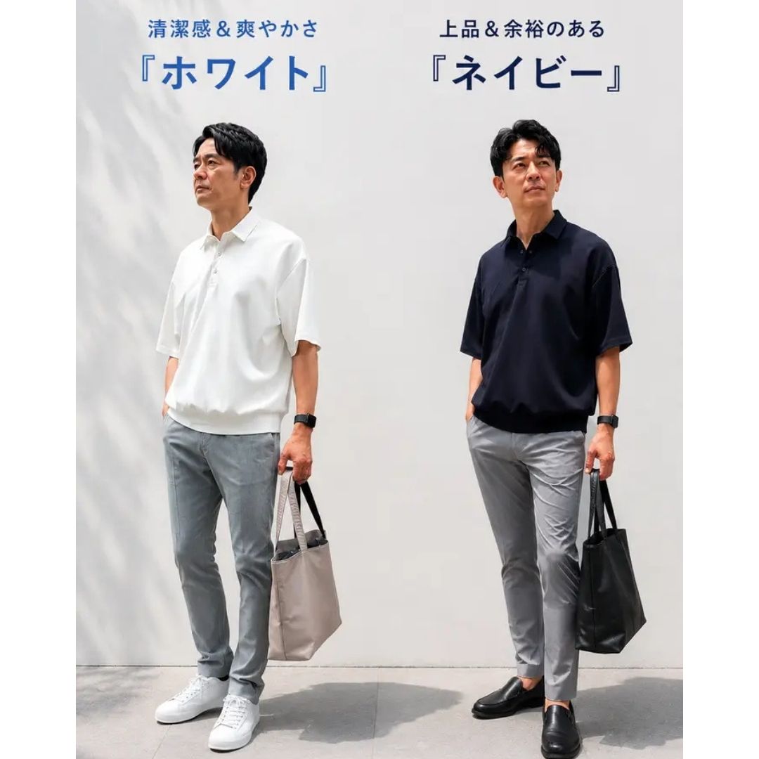 大人のための究極の夏ポロ【万能ポロシャツ】　接触冷感・ストレッ1チ　日本製　№75351
