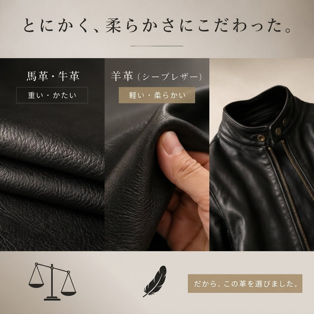 SHEEP RETRO 本革シープレザー シングルライダースジャケット