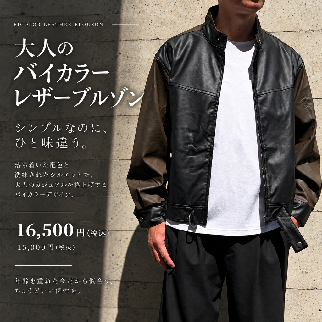 大人のバイカラーレザーブルゾン　№SP-042